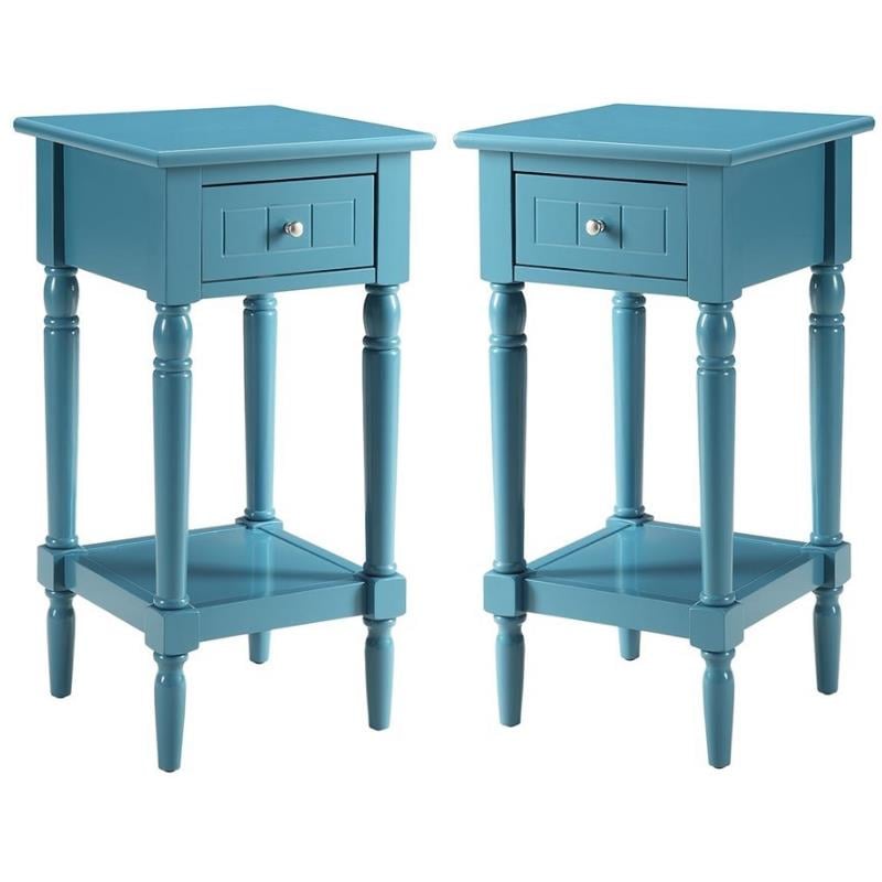 Home Square French Country Square End Table in Blue Wood Finish - Set of 2