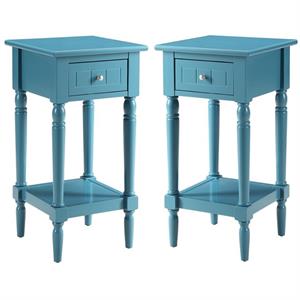home square french country square end table in blue wood finish - set of 2