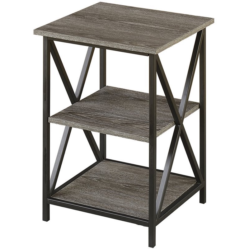 Home Square Tucson Three-Tier End Table in Weathered Gray Wood Finish - Set of 2