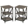 Home Square Tucson Three-Tier End Table in Weathered Gray Wood Finish - Set of 2