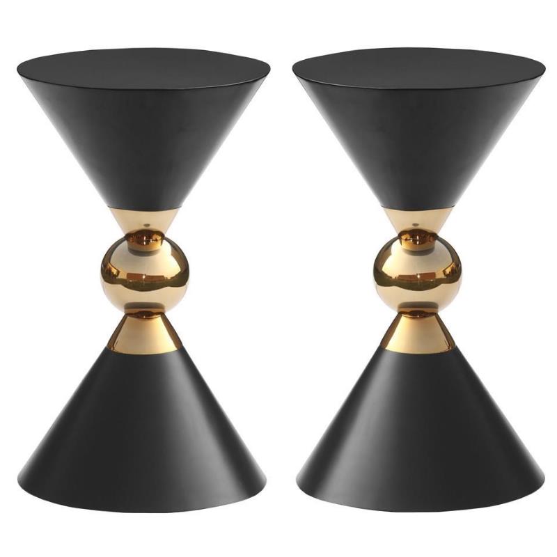 Home Square Black and Gold Metal Hourglass Shaped End Table - Set of 2