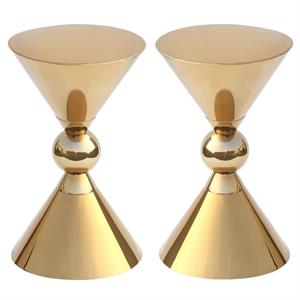 Home Square Gold Metal Hourglass Shaped End Table - Set of 2