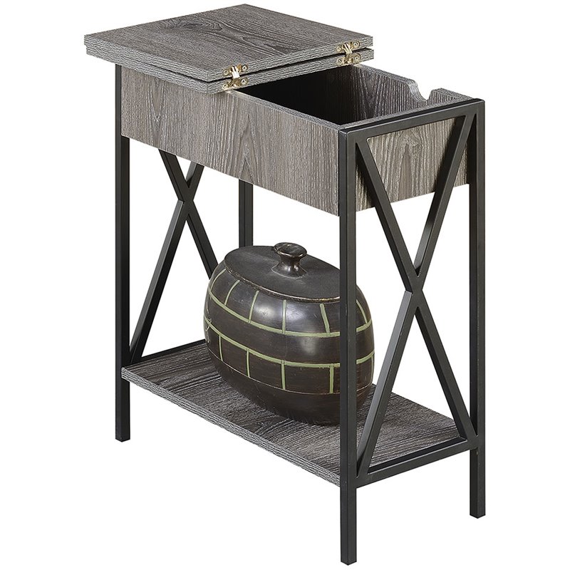 Home Square Tucson Electric Flip-Top End Table in Weathered Gray Wood - Set of 2