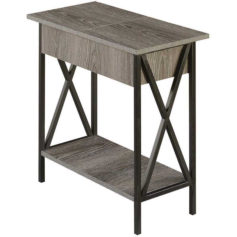 Home Square Tucson Electric Flip-Top End Table in Weathered Gray Wood - Set of 2