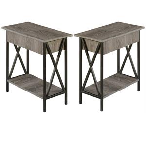 Home Square Tucson Electric Flip-Top End Table in Weathered Gray Wood - Set of 2