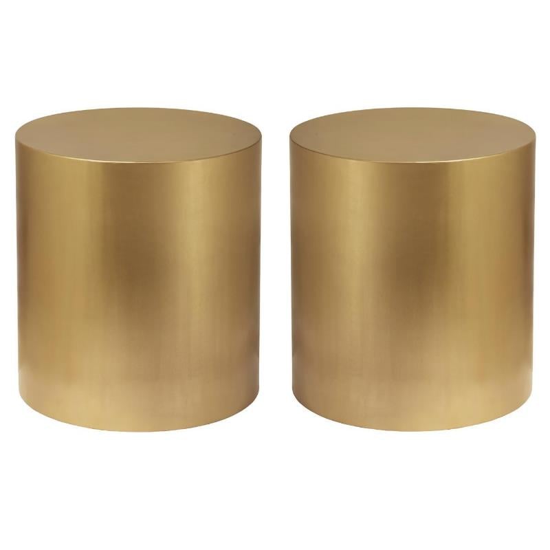 Home Square Round Brushed Gold Metal End Table - Set of 2