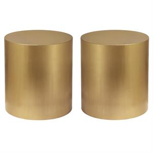 Home Square Round Brushed Gold Metal End Table - Set of 2