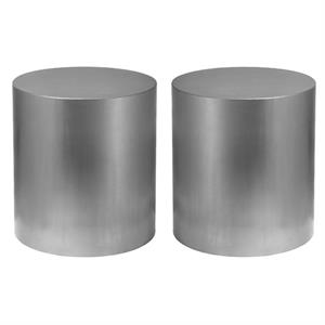 Home Square Round Brushed Chrome Metal End Table - Set of 2