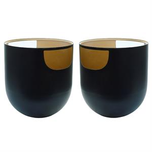 Home Square Round Matte Black Metal End Table with Glass Top - Set of 2