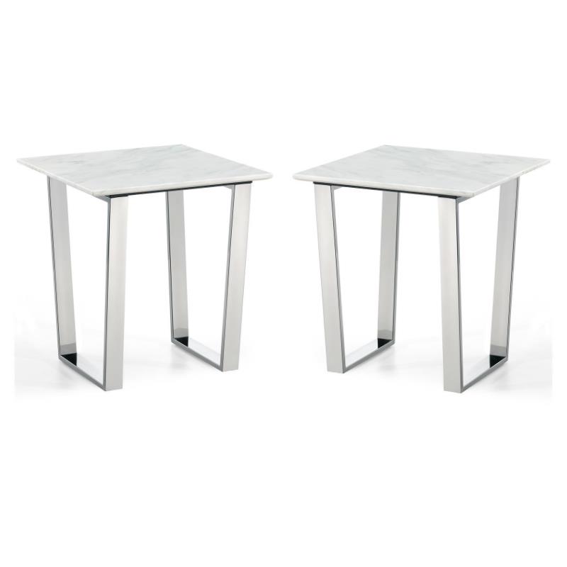 Home Square Contemporary Stone End Table in Chrome - Set of 2