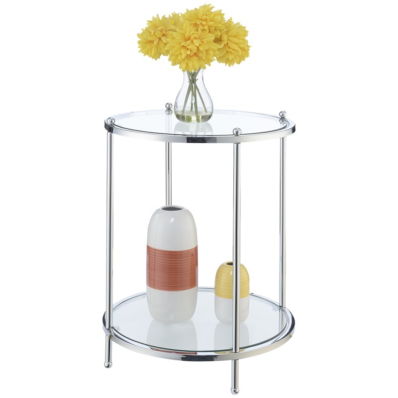 Home Square Two-Tier Round End Table in Clear Glass/Chrome - Set of 2