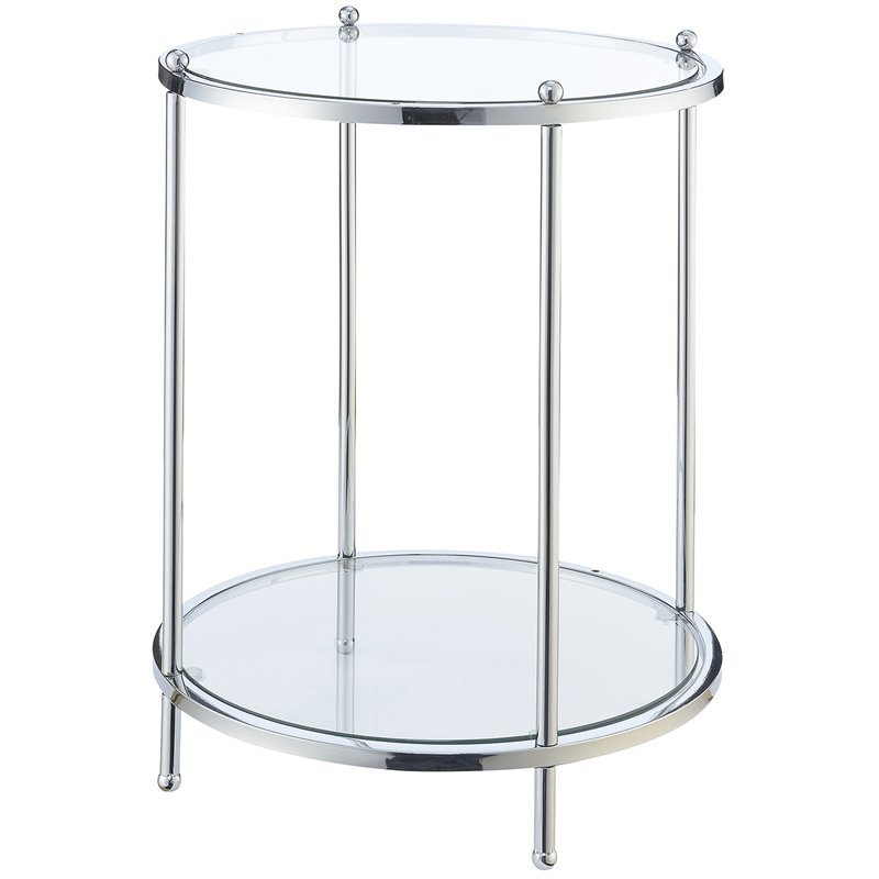 Home Square Two-Tier Round End Table in Clear Glass/Chrome - Set of 2