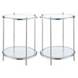 Home Square Two-Tier Round End Table in Clear Glass/Chrome - Set of 2