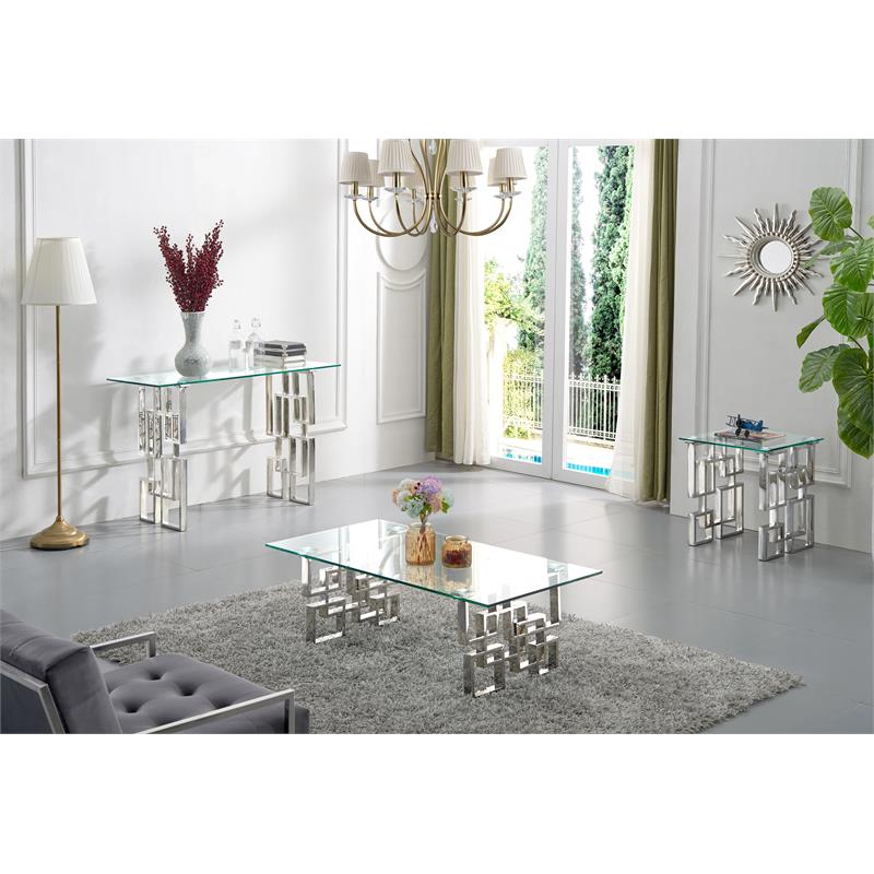 Home Square Glass Top End Table with Chrome Base Set of