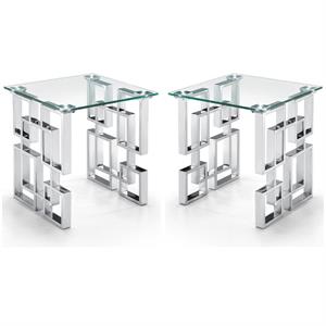 home square glass top end table with chrome base - set of 2