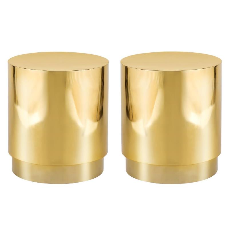 Home Square Gold Stainless Steel Drum End Table - Set of 2