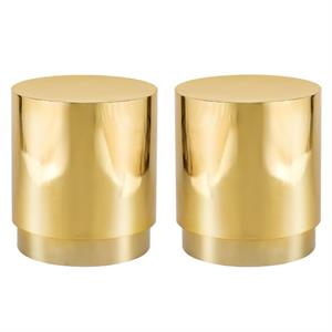 Home Square Gold Stainless Steel Drum End Table - Set of 2