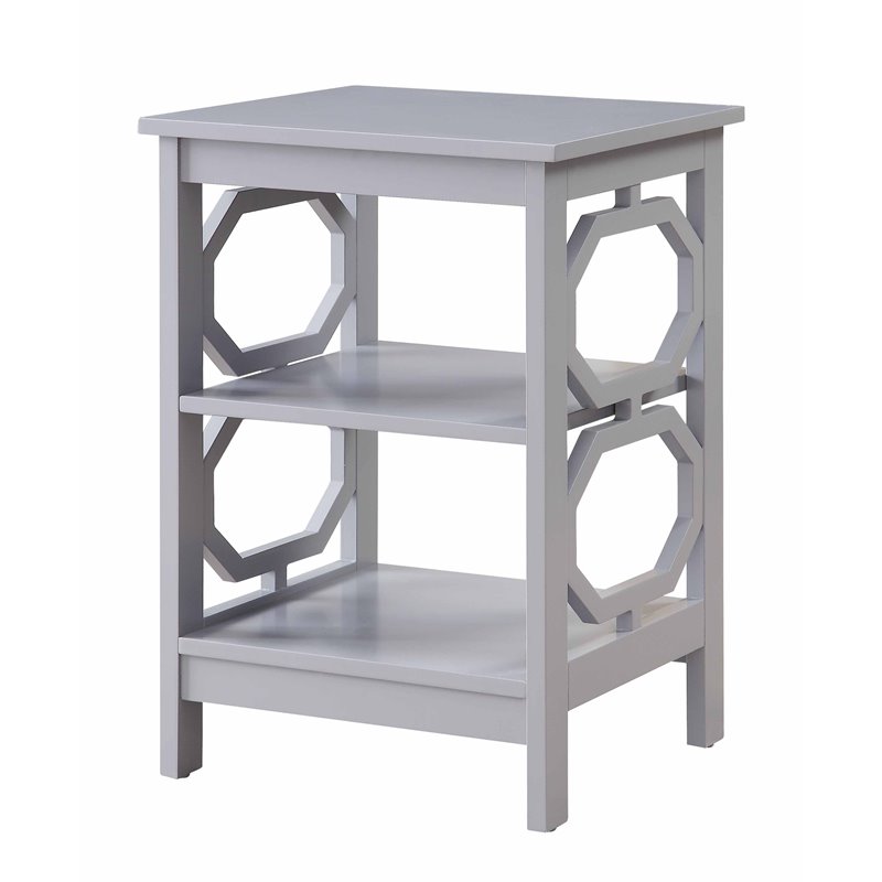 Home Square Omega Square End Table in Gray Wood Finish with Shelves - Set of 2