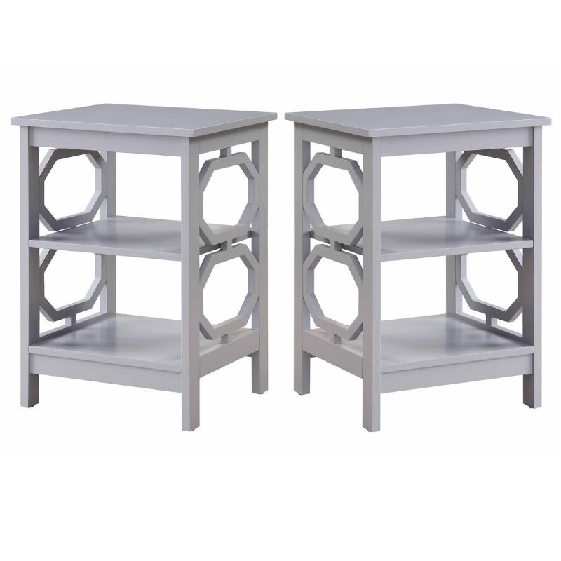 Home Square Omega Square End Table in Gray Wood Finish with Shelves - Set of 2