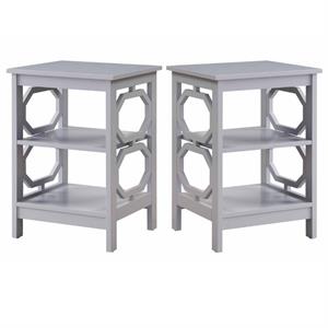 home square omega square end table in gray wood finish with shelves - set of 2