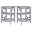 Home Square Omega Square End Table in Gray Wood Finish with Shelves - Set of 2