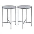 Home Square Faux Marble Round End Table in Silver Metal Frame - Set of 2