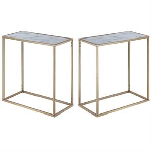 Home Square Faux Marble Chairside Table in Gold Metal Frame - Set of 2
