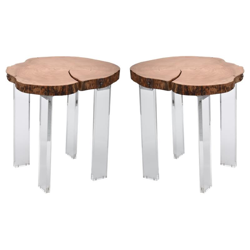 Home Square Acacia Wood Top End Table - Set of 2