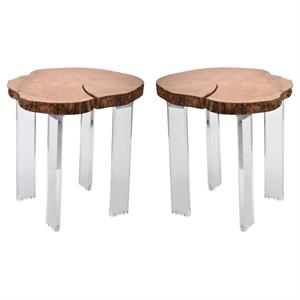 Home Square Acacia Wood Top End Table - Set of 2