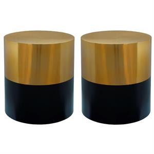Home Square Sun Brushed Gold Top End Table with Matte Black Base - Set of 2