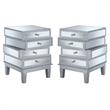 Home Square End Table in Mirrored Glass and Silver Wood Finish - Set of 2