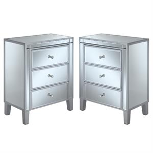 home square 3-drawer chest in mirrored glass and silver - set of 2