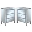 Home Square 3-Drawer Chest in Mirrored Glass and Silver - Set of 2