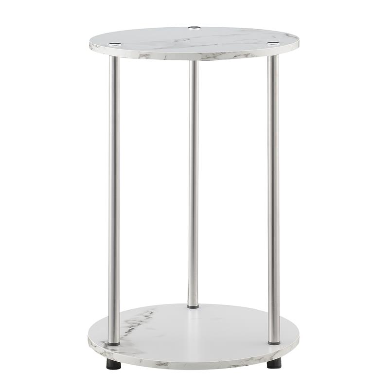 Home Square Two-Tier Round End Table in White Faux Marble - Set of 2