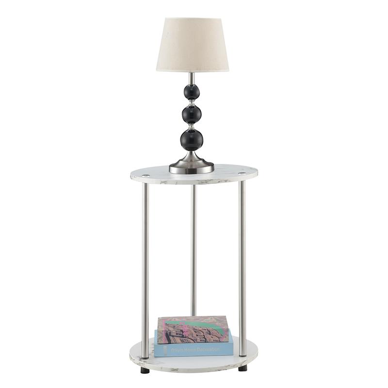 Home Square Two-Tier Round End Table in White Faux Marble - Set of 2