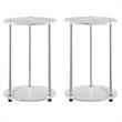 Home Square Two-Tier Round End Table in White Faux Marble - Set of 2