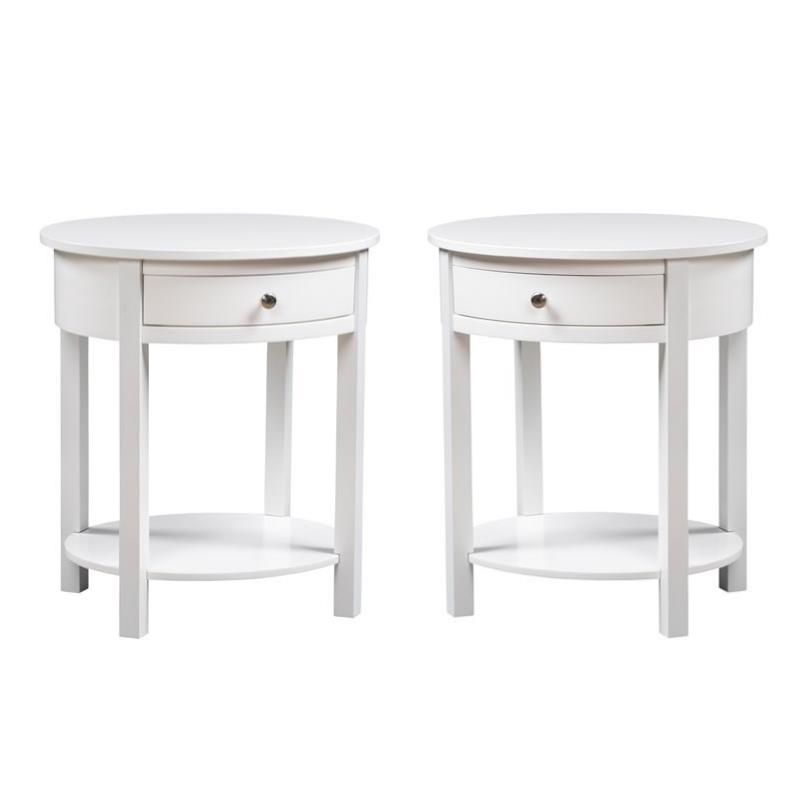 Home Square Accents Cypress End Table in White Wood Finish - Set of 2