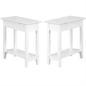 Home Square Top End Table with Charging Station in White Wood Finish - Set of 2