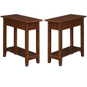 Home Square Top End Table with Charging Station in Espresso Wood - Set of 2