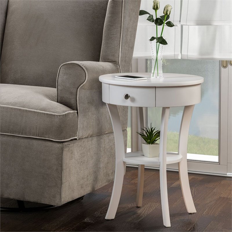 Home Square Furniture End Table in White Wood Finish - Set of 2