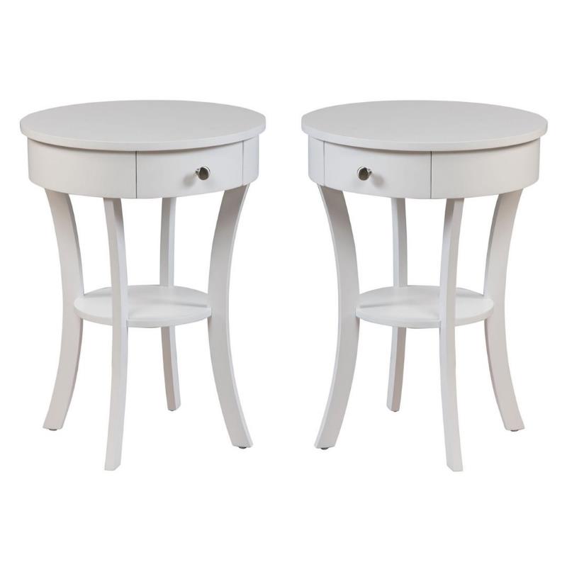Home Square Furniture End Table in White Wood Finish - Set of 2