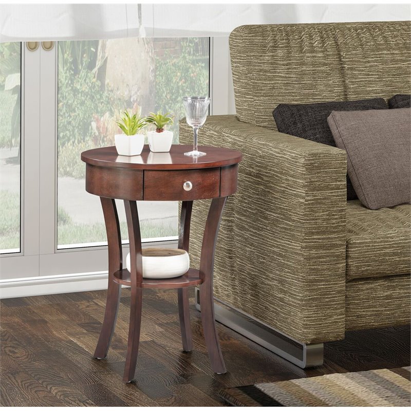 Home Square 1-Drawer End Table with Shelf in Espresso Wood Finish - Set of 2