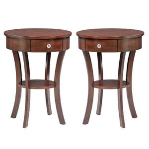 Home Square 1-Drawer End Table with Shelf in Espresso Wood Finish - Set of 2