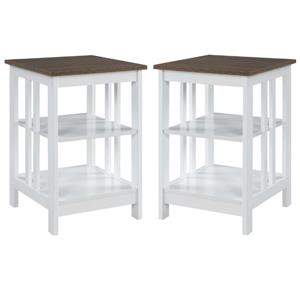 Home Square Mission End Table in White Wood with Driftwood Top - Set of 2