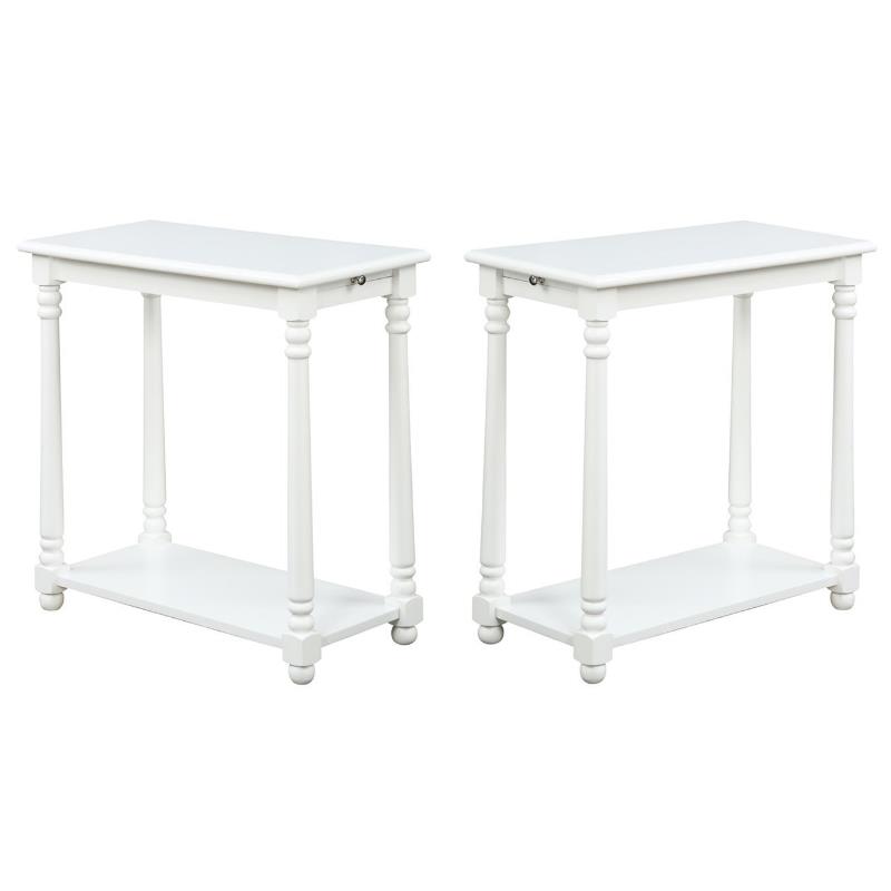 Home Square Regent End Table in White Wood Finish - Set of 2