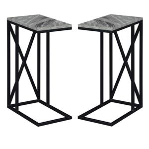 home square tucson c end table gray faux marble wood and black metal - set of 2