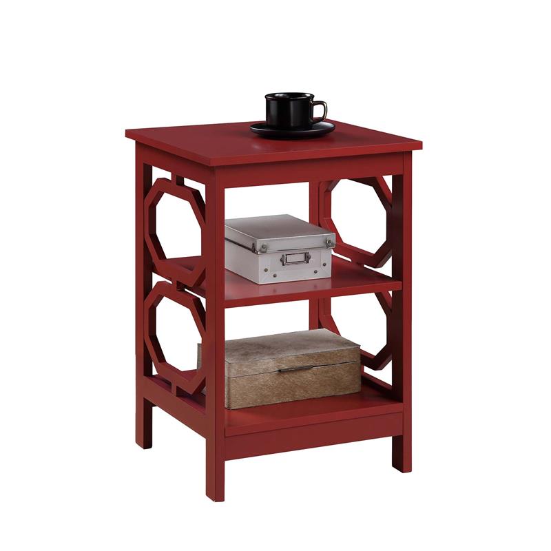 Home Square Omega End Table in Cranberry Red Wood Finish - Set of 2
