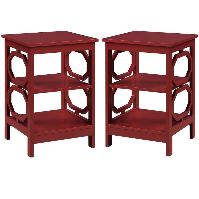 Home Square Omega End Table in Cranberry Red Wood Finish - Set of 2