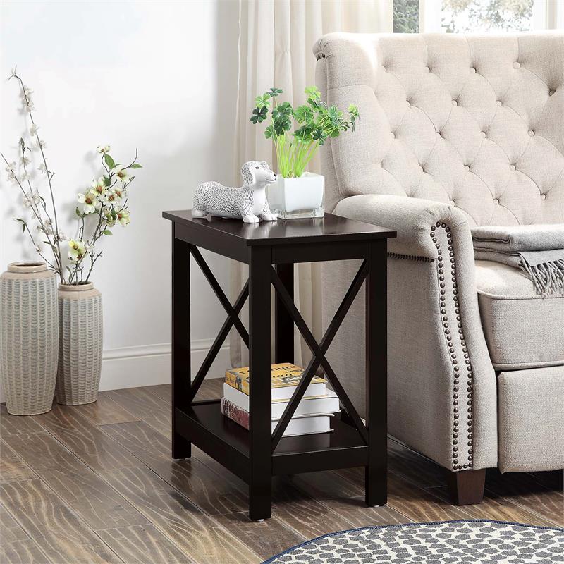 Home Square Chairside End Table with Shelf in Espresso Wood Finish - Set of 2