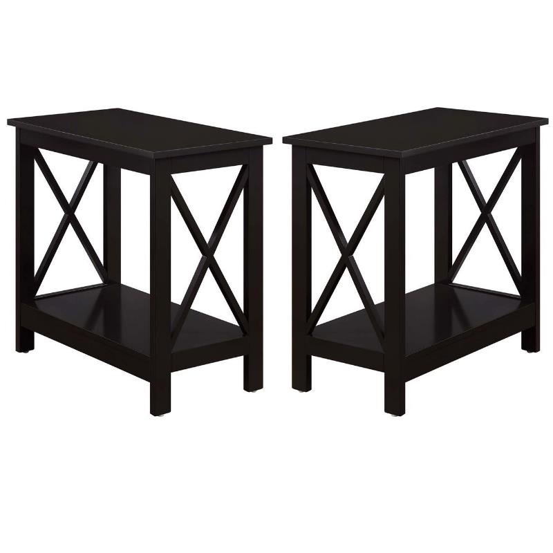 Home Square Chairside End Table with Shelf in Espresso Wood Finish - Set of 2